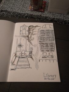 library on the cliff sketch